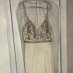 Jovani Cream Beaded Prom Dress